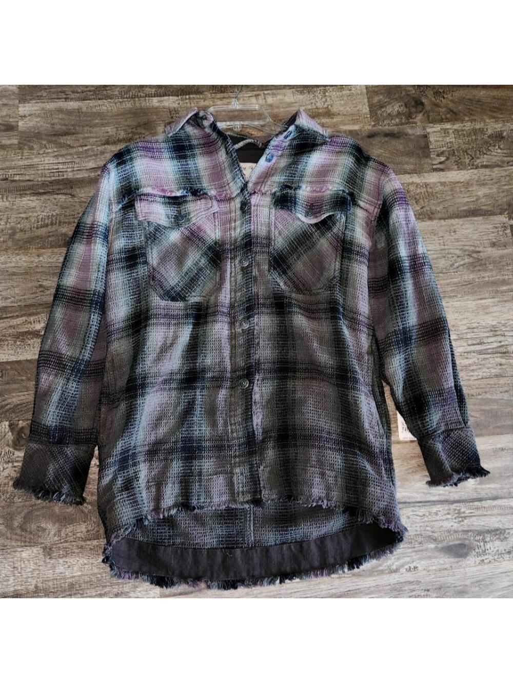 Free People Anneli Plaid Shirt Jacket in Spanish Olive